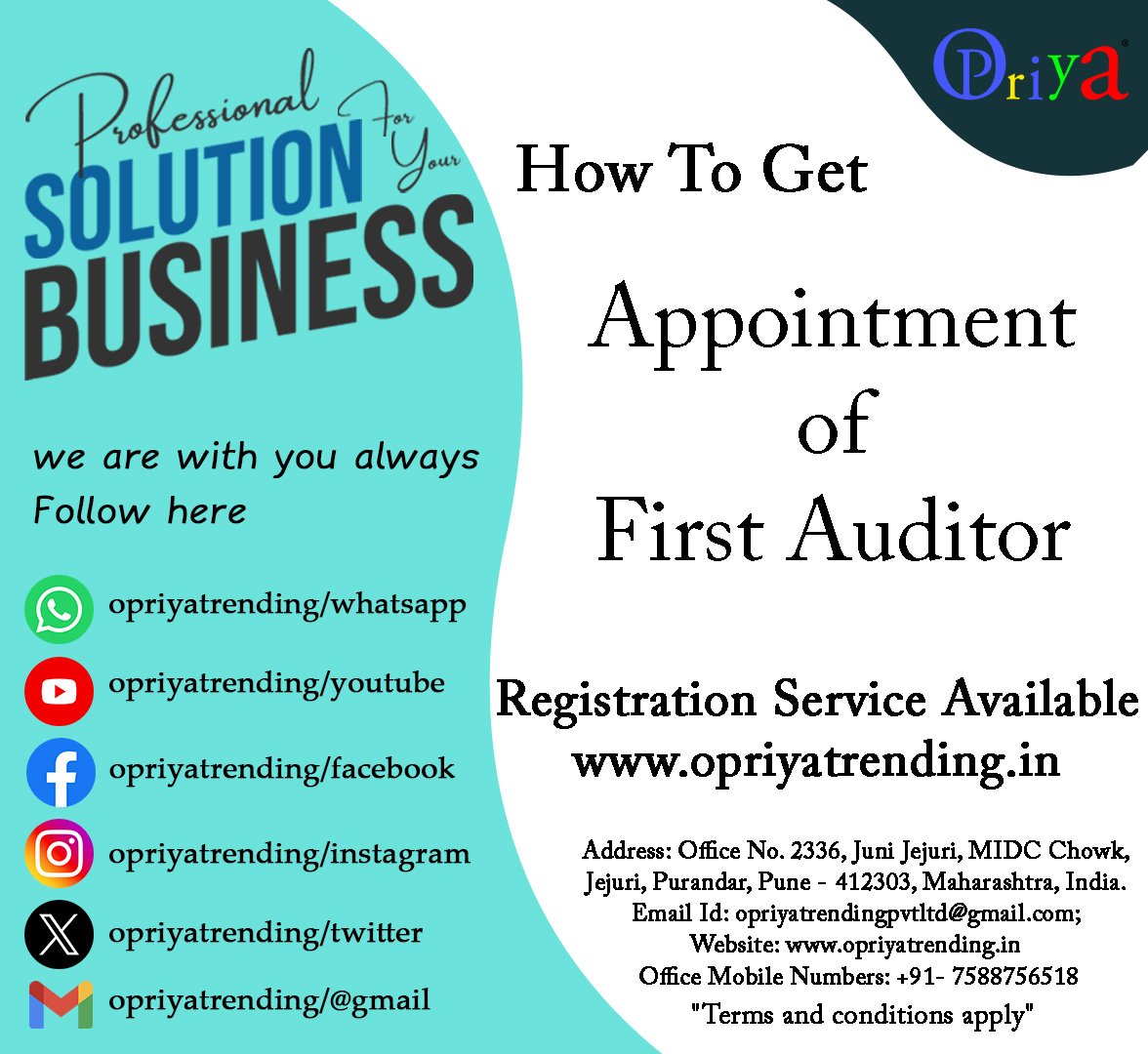 Appointment of First Auditor Appointment of First Auditor